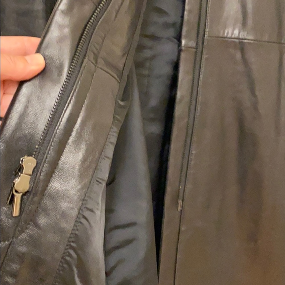 Kenneth Cole black leather zip up trench coat S - Picture 4 of 11